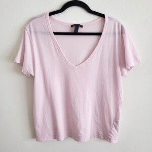 Forever 21 Baby Pink V-Neck Short Sleeve  T Shirt Top, Cute Spring Basic Tee